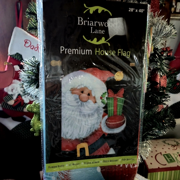 Santa with Present Briarwood Lane Christmas Premium House Flag 28" x 40" Large - Picture 4 of 4